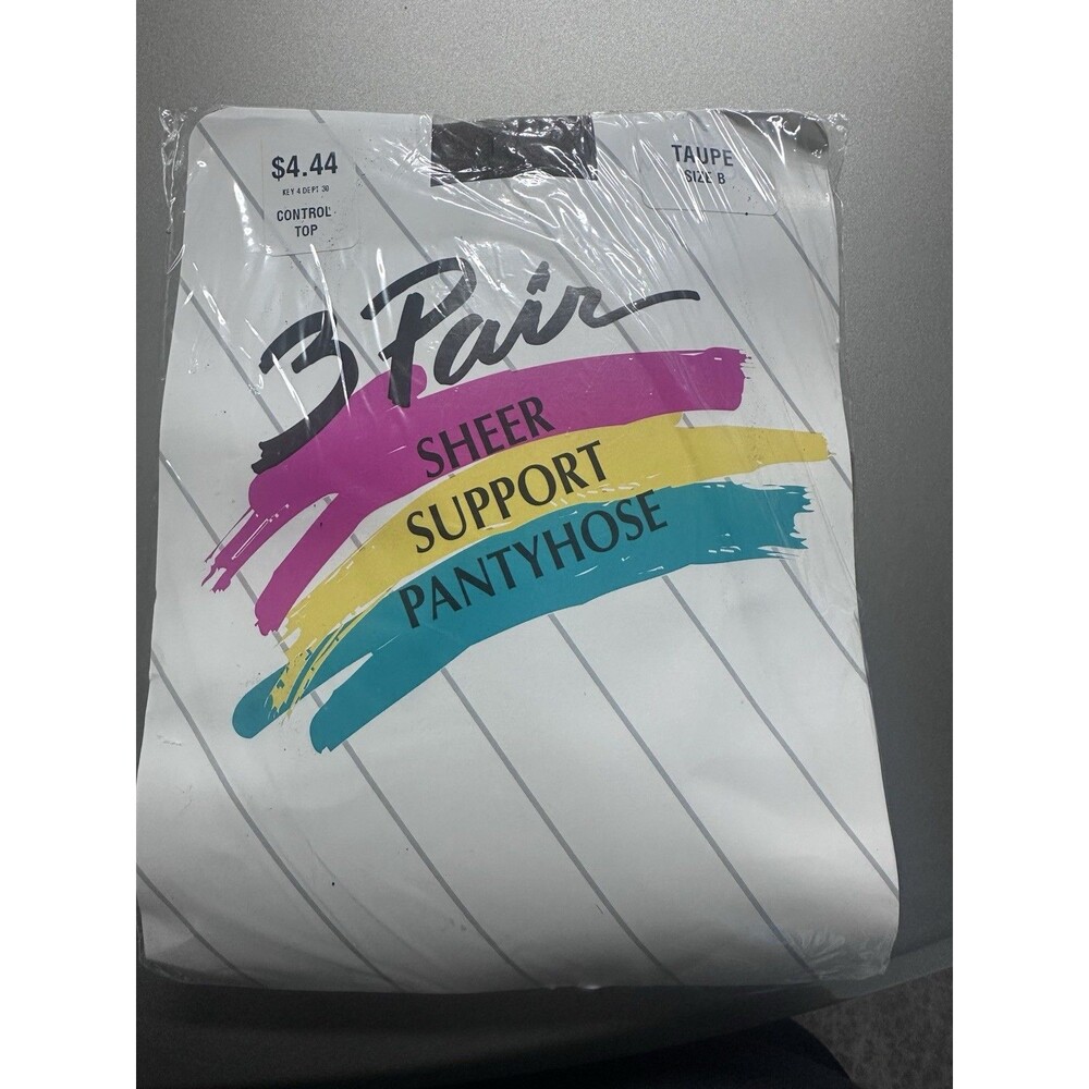 Vintage Kmart 3 Pair Sheer Support Control Top Pantyhose Taupe  Size B NOS USA